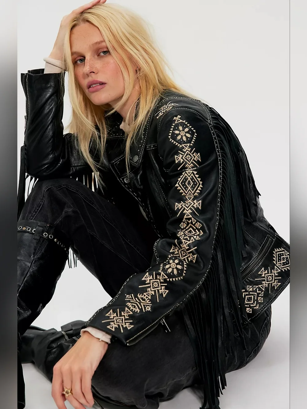NWT Free People Mauritius Francy Fringe Genuine Leather Jacket - Picture 2 of 4